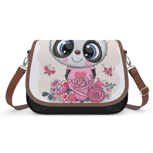 Sac à main pour femmes fleur de panda en cuir imperméable à bandoulière