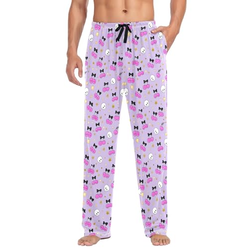 Mens Cotton Pajama Pants Sleep Lounge Pj Bottoms Sleepwear with Pockets Drawstring S Cherry Skull