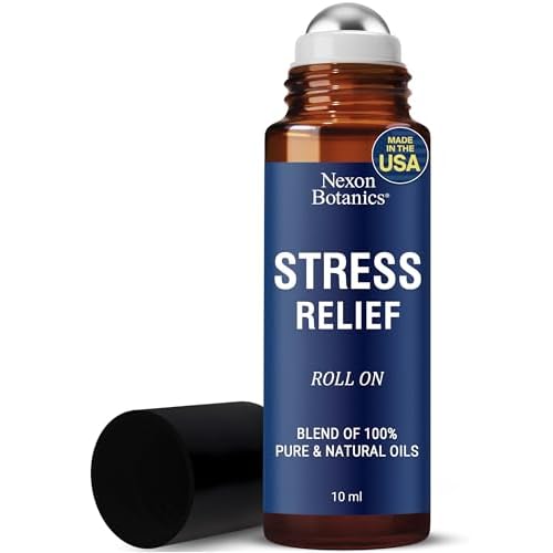 Stress Relief Essential Oil Roll-On Blend 10 ml – Natural Stress Relief with Lavender, Geranium & Frankincense Oils Roller – Pure & Calming Aromatherapy – Nexon Botanics