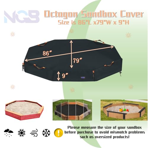 Image of NGB Octagon Sandboxes Cover,with 4 Windproof Hooks 4 Reflective Handles and Elastic Pull Cord ，600D Oxford Garden Canopy Sandpit Pool Protection Cover Dustproof and Waterproof (Black,86x79x9inch)