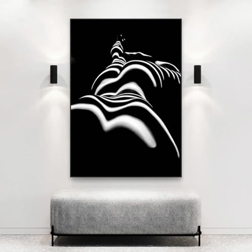 Toile d'art sexy femme nue affiche murale noir et blanc tableau de chambre moderne avec cadre