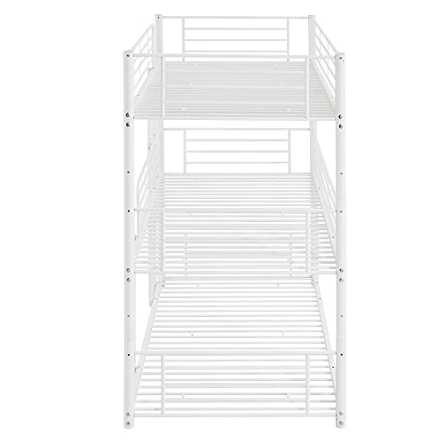 Oudiec Triple Bunk Bed With Built-In Ladder,Twin-Over-Twin-Over-Twin Size Metal Bunkbeds W/Safety Guardrails For Kids/Teen/Adults Bedroom,Divided Into Three Separate Beds,Gray #TOP6