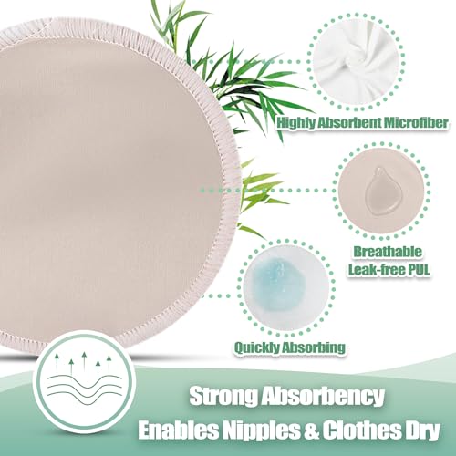 Image of wegreeco Nursing Breast Pads (14 Pack) + Laundry Bag & Travel Storage Bag, 4.7 inch - Washable & Reusable Breastfeeding Nursing Pads (Rose Gold, Large, Plain Shape)