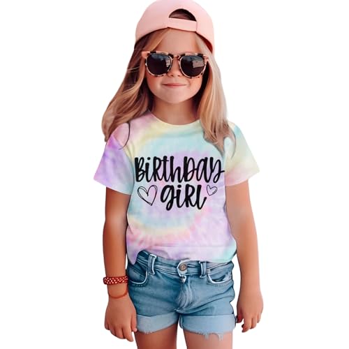 BOUTIKOME Birthday Girl Shirts Toddler Kid Girls Tie Dye T-Shirt Birthday Outfits Summer Tees B-Day Gifts Party Tops 1-10Y(Purple 6-7Y)