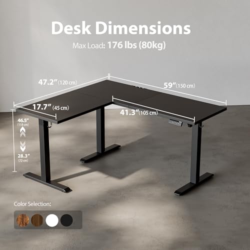 Image of Agilestic 59 Inch L Shaped Standing Desk Adjustable Height, Electric Corner Standing Desk, Sit Stand Computer Table with Splice Board, Black