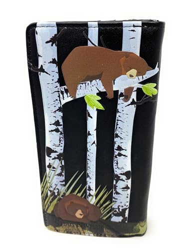 Shag Wear Bear Family in Forest Large Wallet for Women and Teen Girls Vegan Faux Leather Black 7'2