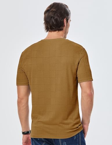 Image of JMIERR Mens T-Shirt Casual Stretch Solid Crewneck Short Sleeve Tees Textured Shirts