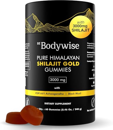 Be Bodywise Pure Himalayan Shilajit Gummies Gold I Lab Tested I No Added Sugar I Ashwagandha, Gokshura| Fulvic Acid & 85+ Trace Minerals I for Men, Women I Non-GMO I 100% Natural & Organic I 60 Gummy