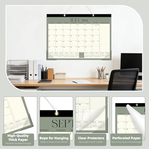 Image of ZTX Desk Calendar 2026-2027 July 2026 to December 2027 17 inch x 12 inch Green