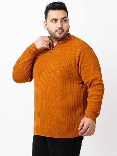 Image of Kvetoo Plus Size Men High Neck Zipper Full Sleeve Woolen Winter Sweater