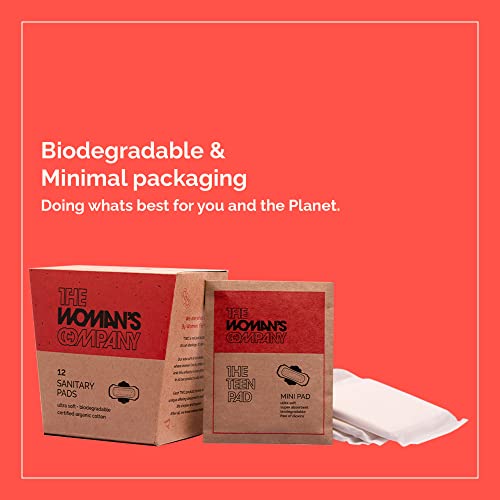 THE WOMAN'S COMPANY Teenage Sanitary Pads for Girls Organic Ultra Soft Cotton Mini Pads, Antibacterial, Biodegradable & Rash-Proof Sanitary Napkins for Teenagers (Pack of 12) - Image 4