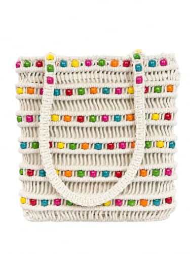 Boho Premium Macrame Beaded Tote Bag With 2 Shoulder Straps- Ligh...