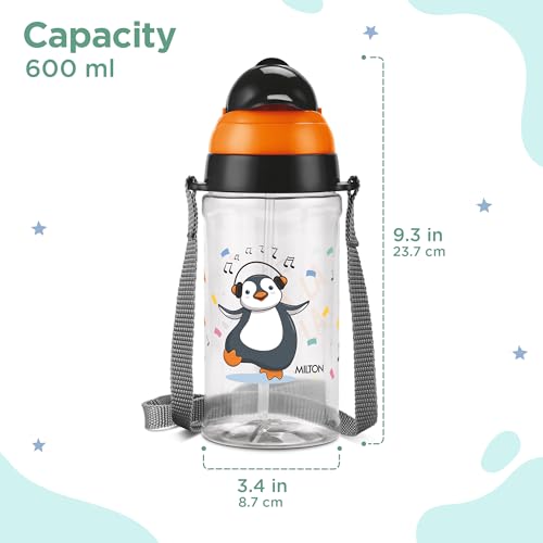 Image of MILTON Smilo 650 Sipper PET Water Bottle for School Kids | Food Grade & BPA Free | Leak Proof & Durable | Easy to Carry Loop | Ideal for Home, School & Office Use, 600 ml, Grey