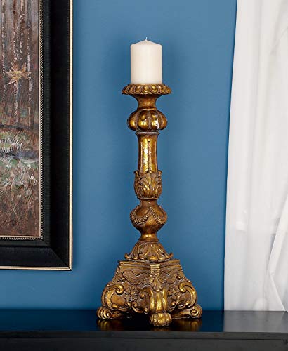 Deco 79 Polystone Candle Holder, 8" X 8" X 22", Gold #TOP25