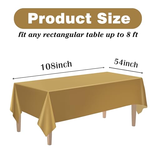 Image of Kopokita 2 Pack Gold Plastic Tablecloths Disposable 54 x 108 Inch