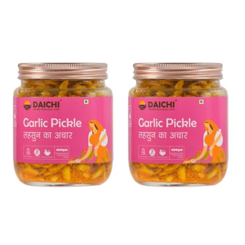 Image of Daichi - Garlic Pickle | Crafted with love by women artisans | Sun cured | Cold-pressed mustard oil | In-house spices | No Preservatives 500gm (Pack of 2)