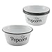 White Enamel Popcorn Bowl with Black Lettering, Set of Four