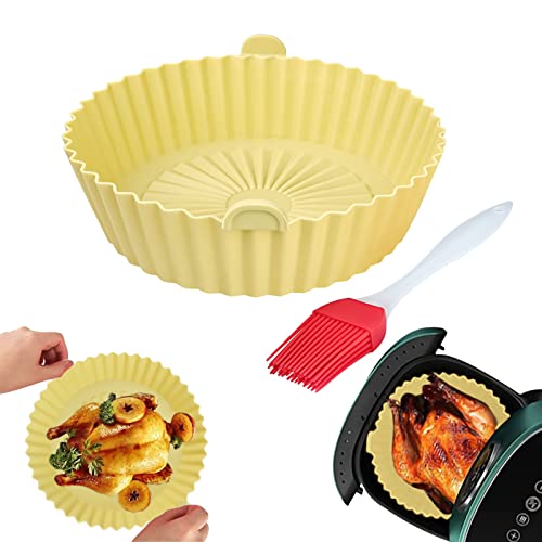Fiteber Silicone Air Fryer, 8 Pouces Air Fryer Accessoires avec Pinceau Cuisine Silicone, Réutilisable Panier Friteuse en Silicone pour Airfryer, Le Moule à Gâteau, Micro-Ondes, Cuiseur Vapeur Cover