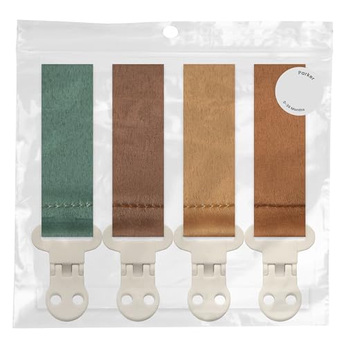 Image of Stadela Baby Pacifier Clip Holder - Girl or Boy Unisex 4 Pack Gift Set - Boho Modern Neutral Solid Colors (Parker)