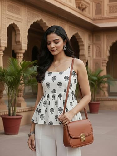 Image of Aahwan Printed Round Neck Sleeveless Backless Short Flared Western Ethnic Kurti Top for Women's & Girl's