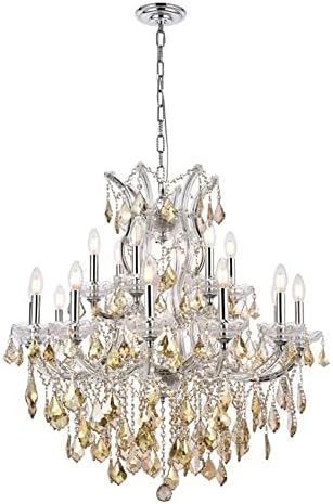 Elegant Lighting 2800D30C-GT/RC Royal Cut Smoky Golden Teak Crystal Maria Theresa 19-Light, Two-Tier Crystal Chandelier, 30" x 28", Chrome Finish