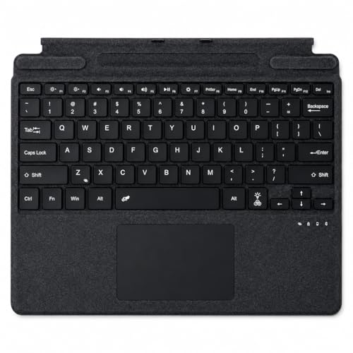 Wireless Bluetooth Keyboard for Microsoft Surface Pro 11/10/9/8/X US Layout Ultra-Slim Type Cover with 7-Color LED Backlit & Multi-Gesture Touchpad & Pen Holder Built-in Battery Black Leather