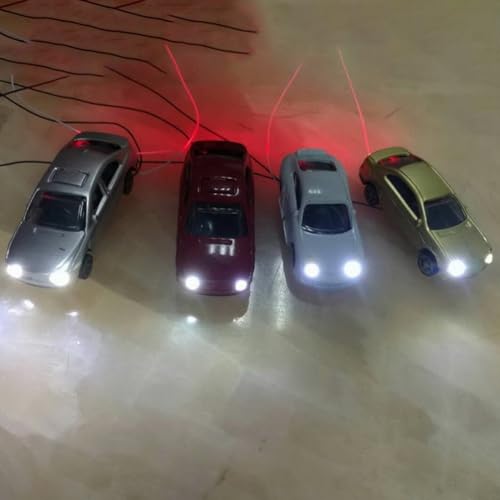 Confezione da 10 modellini di auto illuminate in scala N per modellismo ferroviario, veicoli con scena stradale a LED da 12 V con resistore, colori casuali, accessori per auto in miniatura in plastica