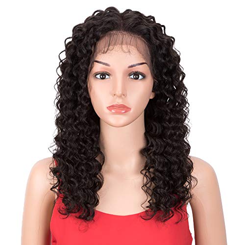 DÉBUT Lace Front Wigs Human Hair Wigs 13 x 4 Lace Frontal Deep Curly 10A Brazilian Virgin Remy Hair 180% Density Natural Black (18 inches)