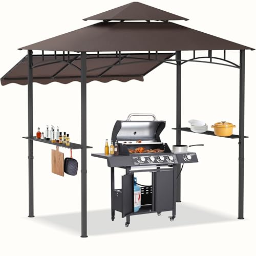GIODIR 8x8x5 FT BBQ Grill Gazebo Outdoor, Double Tired...