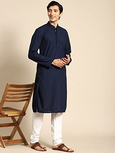 Image of Rajubhai Hargovindas Men Pure Cotton Chikankari Embroidered Straight Kurta