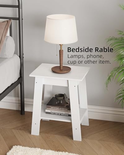 Garvee End Table, Side Table with 2-Tier Storage Shelf, Sofa Table for Small Space, Square Nightstand for Entryway, Farmhouse, Living Room, Easy Assembly, White