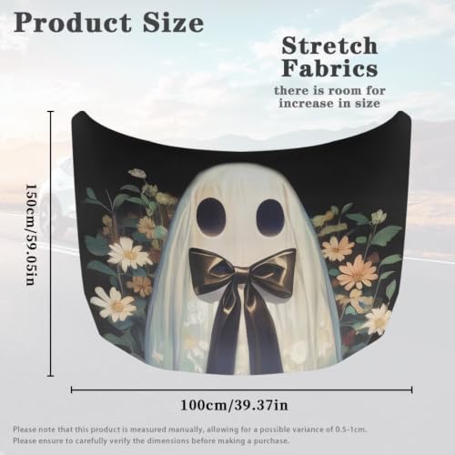 Image of Floral Ghost Car Hood Cover, Wild Flower Removable Automotive Exterior Accessories Halloween Ghost Washable Elastic Car Bonnet All-Season Protection for SUV Sedan