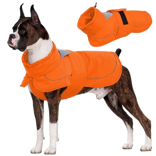 Kuoser Dog Jacket, Dog Coats for Large Dogs, Winter Waterproof Big Doggie Hunting Vest, Reflective Dogs Cold Weather Coat, Windproof Turtleneck Pet Puffer Jacket Snowsuit Clothes with Harnes