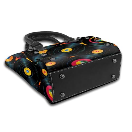 Leather Shoulder Bag for Women, Music Record Studded Purse Vinyl CD Crossbody Handbags Punk Hobo Bag with Adjustable Strap4