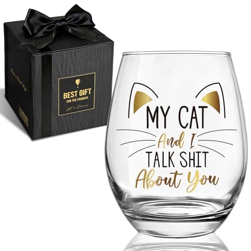 Cat Lovers Wine Glass Gift for Women, My cat & I Talk Sh t