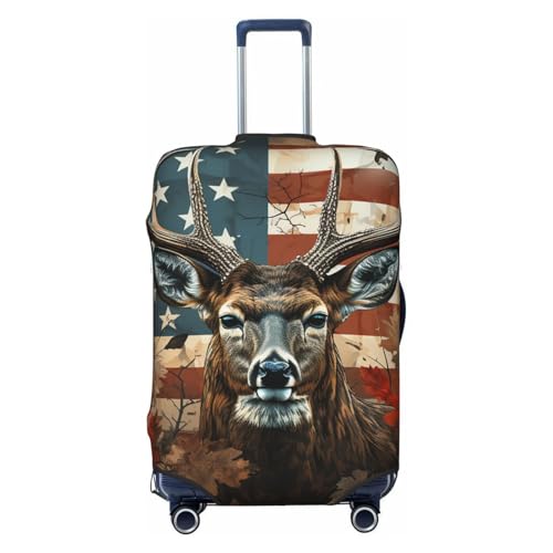Deer Camo American Flag Vintage Elastic Travel Luggage Cover Travel Suitcase Cover for Trunk Case 19''-32'' Luggage Protective Cover
