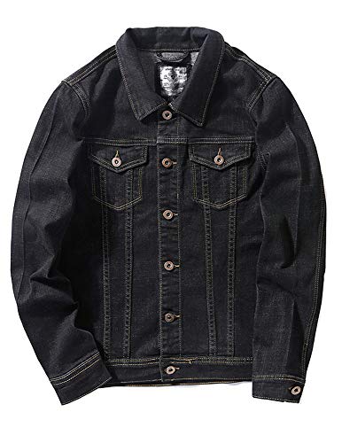 DSDZ Men's Classic Vintage Washed Stretch Denim Jean Trucker Jacket Coat Black US S(Tag L)