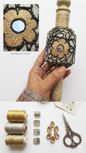 Image of Balar Creation Golden Mirror Work Lace Border Material 2 inch Width 9 Meters - Designer Cutwork Embroidery Gota Patti Silver Zari Trim Stone Laces for Saree, Suits, Blouse, Hijab, Dress, Lehenga & Dupatta (Black)