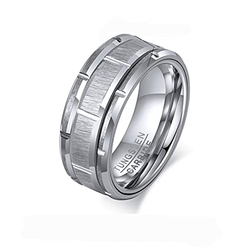 Bague tungstène homme noire et argentée anneau pneu 8mm finition luxe