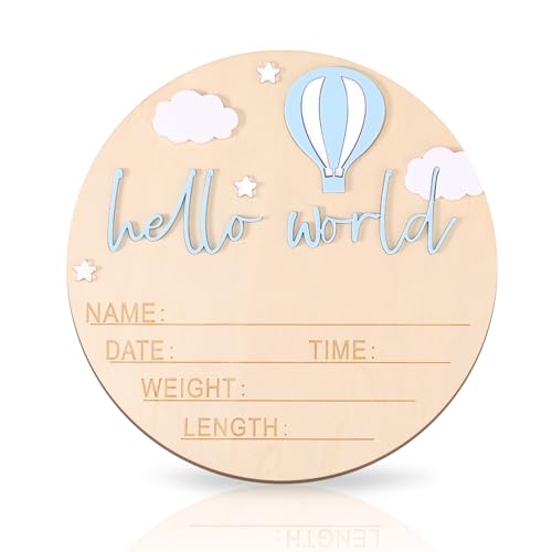 lasuroa Letrero con Anuncio de Bebé, 15cm Hola Mundo Letrero con Anuncio Nacimiento para Recién Nacido Niño o Niña para Hospital Decoración de Guardería Baby Shower Accesorio Fotos