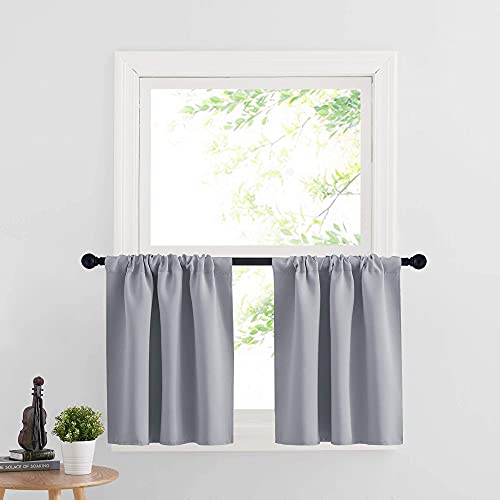 RYB HOME Half Window Curtains - Sunlight Block Privacy Curtains Thermal Insulated Drapes for Kitchen Cafe Kids Nursery Bedroom Living Room, W 29 x L 24 Each, Silver Grey, 2 Panels