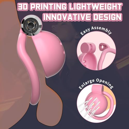 Image of Sissy Chastity Cage with 4 Different Sizes Rings,Chastity Belt & Invisible Lock for Sissy Men Penis Exercise and Abstinence (Pink）
