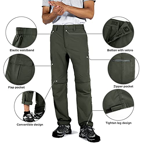 Wespornow Men's-Convertible-Hiking-Pants Quick Dry Lightweight Zip Off Breathable Cargo Pants For Outdoor, Fishing, Safari (Army Green, Large) #TOP4