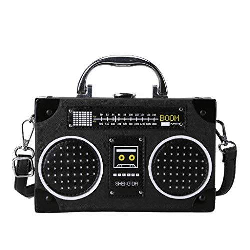 WEISHAZI Bolso bandolera con forma de radio, estilo vintage, con cierre de clip, para mujer negro
