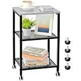 YEMUNY Side Table, 3-Tier End Table with Wheel, Small Nightstand Storage Mesh Shelves Kitchen Cart f