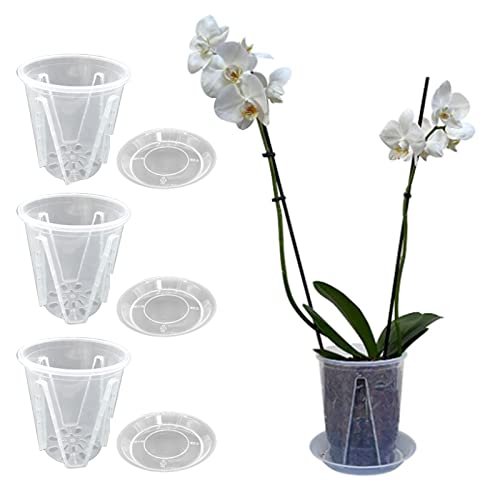 Towwoo Vaso Per Orchidee In Plastica Trasparente Con Fori E Sottovaso, 3 Pezzi – Diametro 14 Cm, Per Phalaenopsis E Piante Verdi