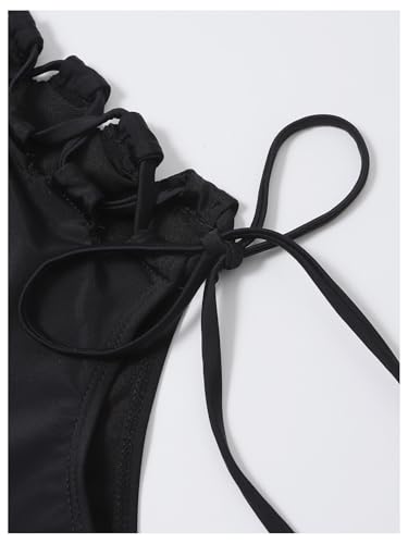 OYOANGLE Women's Tie Side Bikini Bottoms Lace Up High Waisted Bathing Suit Bottom3