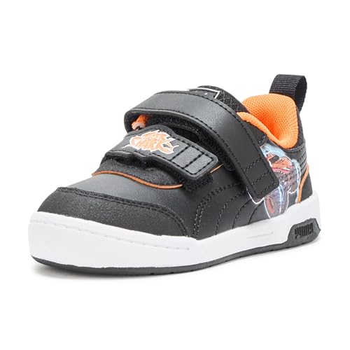 Puma Unisex-Child MULTIFLEX HOT Wheels Hook and Loop Shoes, Puma Black-Puma Black-Orange Glo, Toddler 5