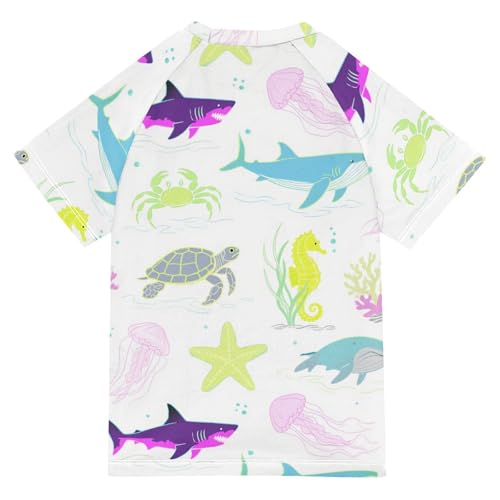 Colorful Underwater Animal Shark Whale Jellyfish Short Sleeve Girls Bathing Suit Girls Swimsuit Rashguard Girl Swim Rashguard for 3-12 Years Traje de bano de Sirena para nina2
