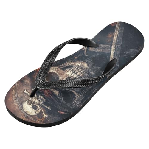 Sinestour Pirate Skull Orange Flip Flops for Beach Thong Sandals Anti-slip Lightweight Beach Slippers for Summer Swim Travel2